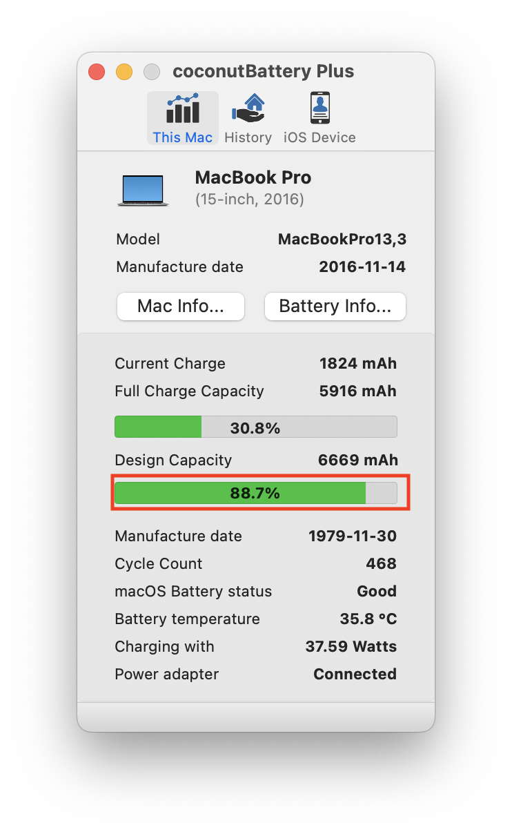 Comment connaitre l'état de la batterie d'un MacBook (nombre de